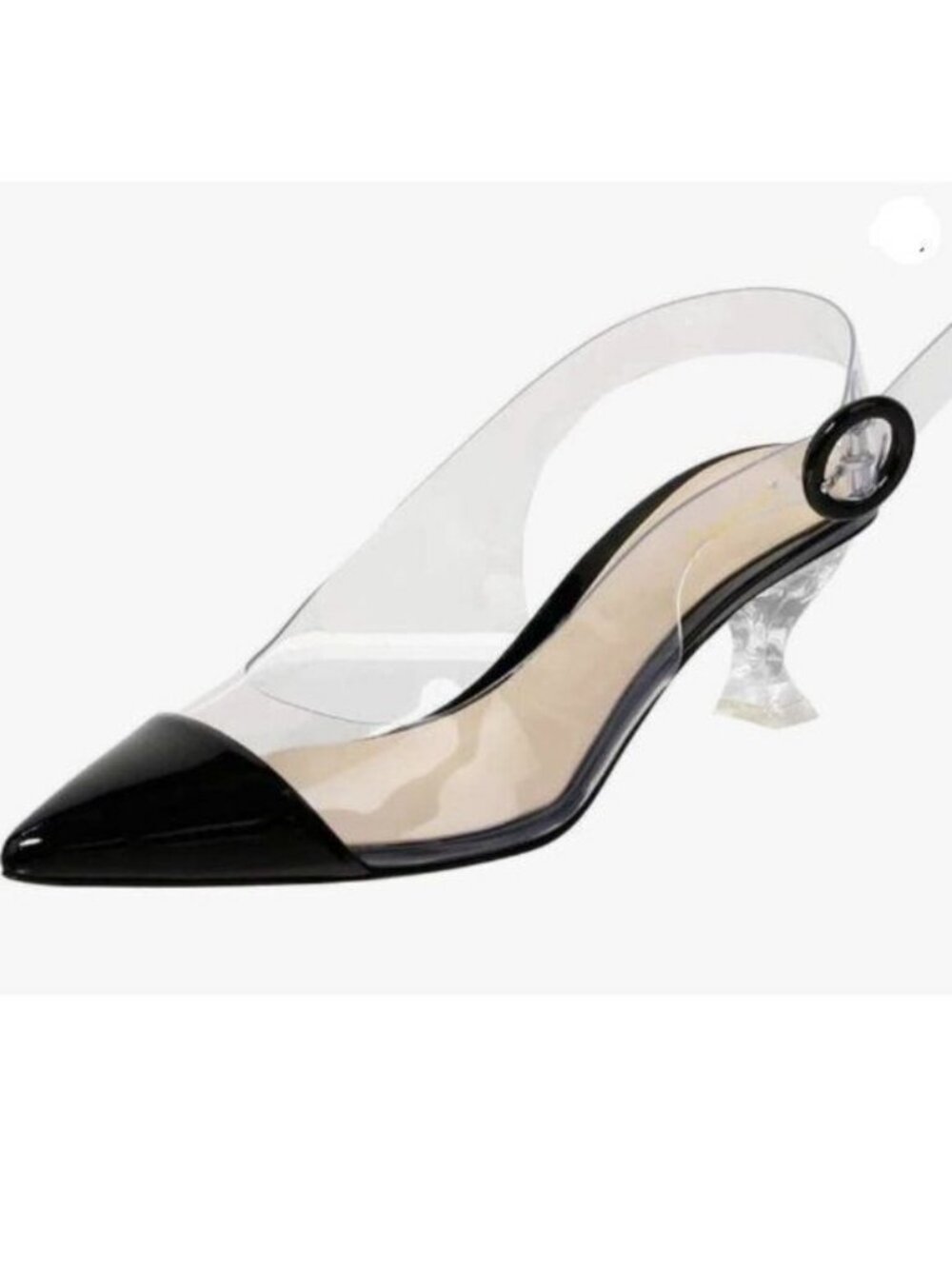 XYD Women Transparent Slingback Clear Low Heels Pumps Pointed Toe PVC Black